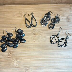 Bundle of 4 black pairs of pierced drop earrings.